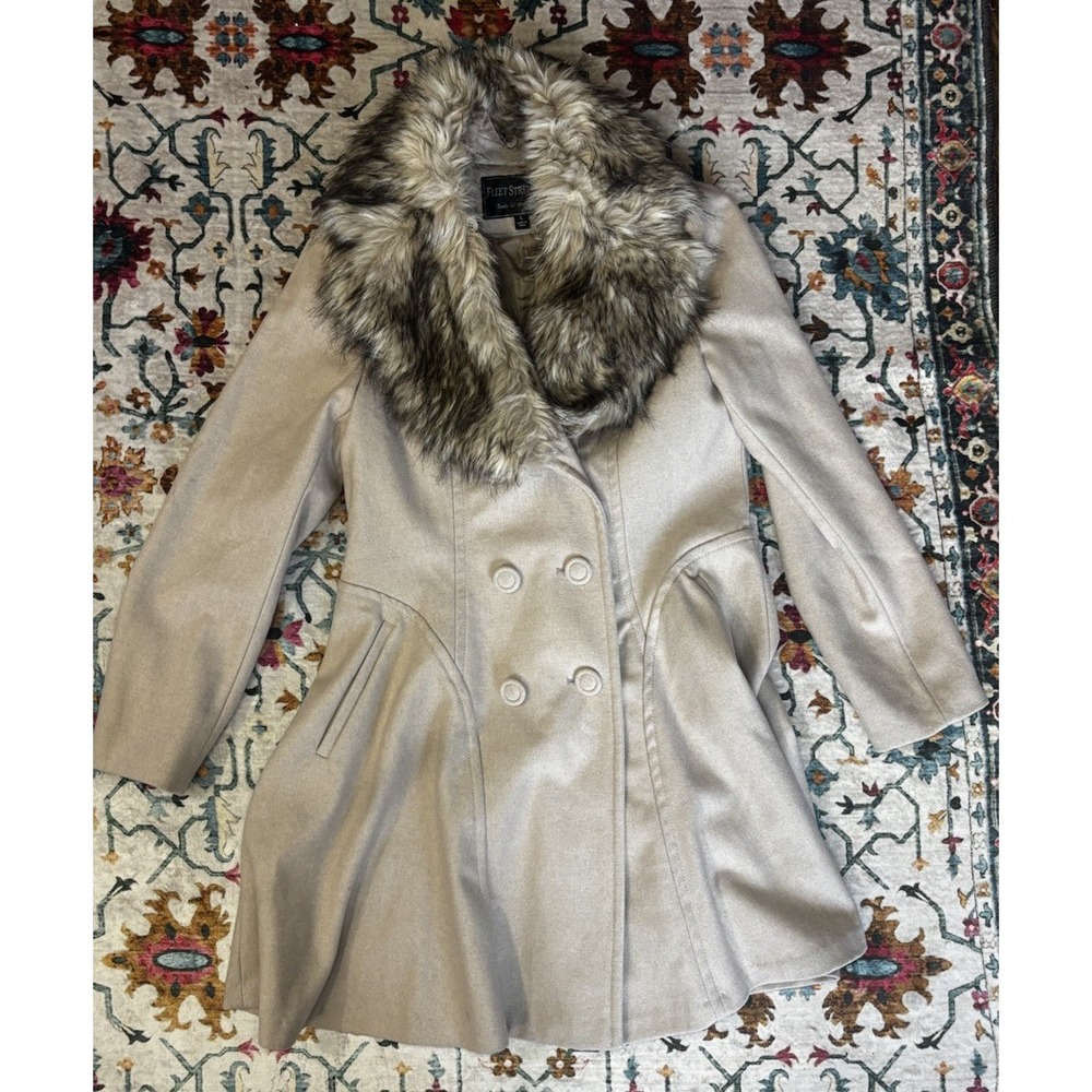 Fleet Street Womens Coat Winter Wool- Fur Collar  Jacket Large Pinkish